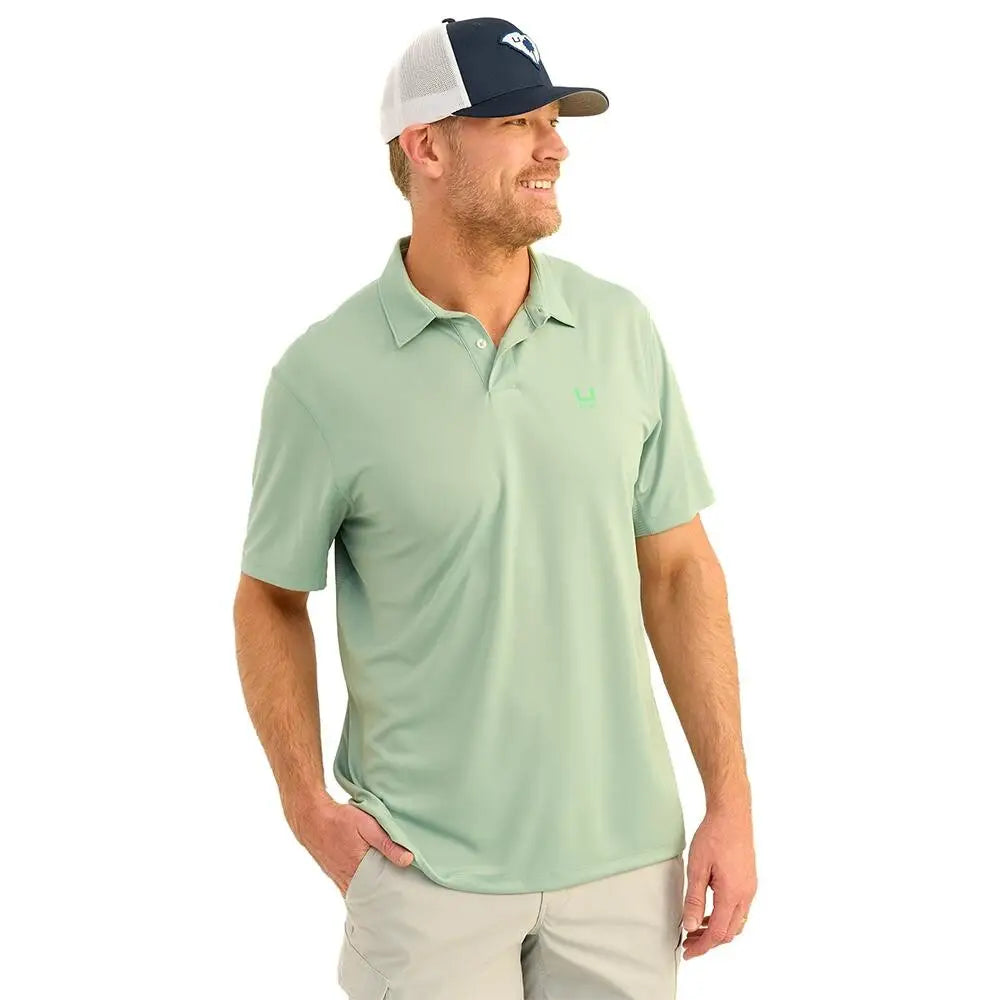 Huk Short Sleeve Shirts Huk Icon Polo Shirt Fog Green Xl Buy at Faith and Freedom Outdoors