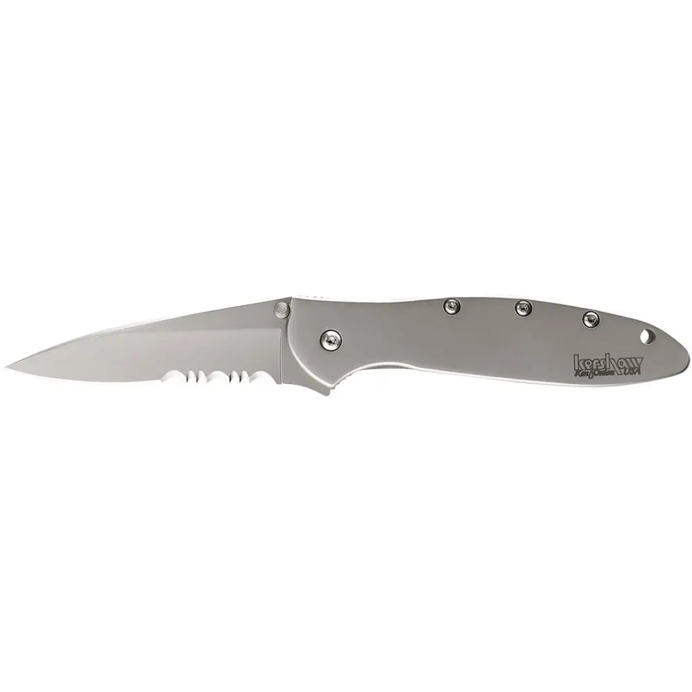 Kershaw Knives & Edged Tools|knives Ken Onion Leek Folding Knife 3’’ Partially Serrated Drop Point Blade Silver Buy