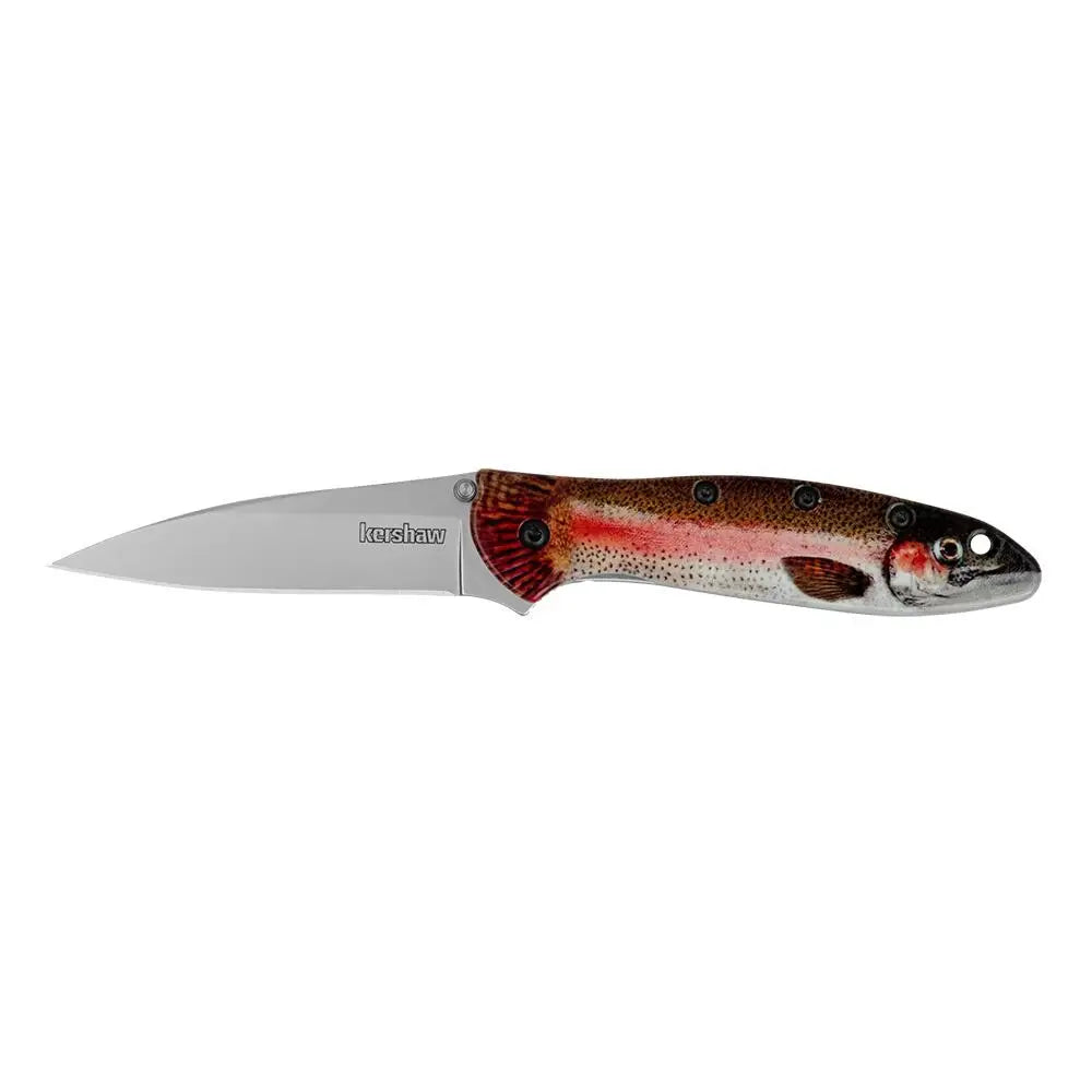 Kershaw Knives Leek Folding Knife 3’’ Drop Point Blade Rainbow Trout Buy at Faith and Freedom Outdoors