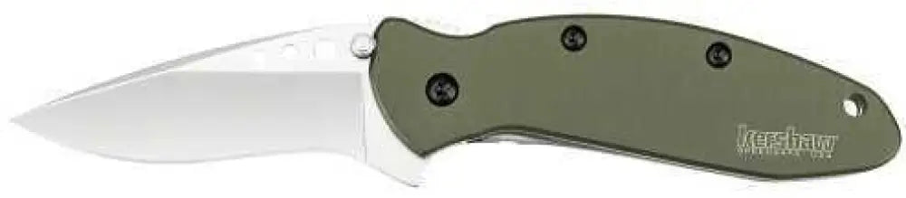 Kershaw Scallion Folding Knife/assisted 420hc/satin Plain Clip Point Thumb Stud/pocket 2.25’’ Aluminum Olive Drab