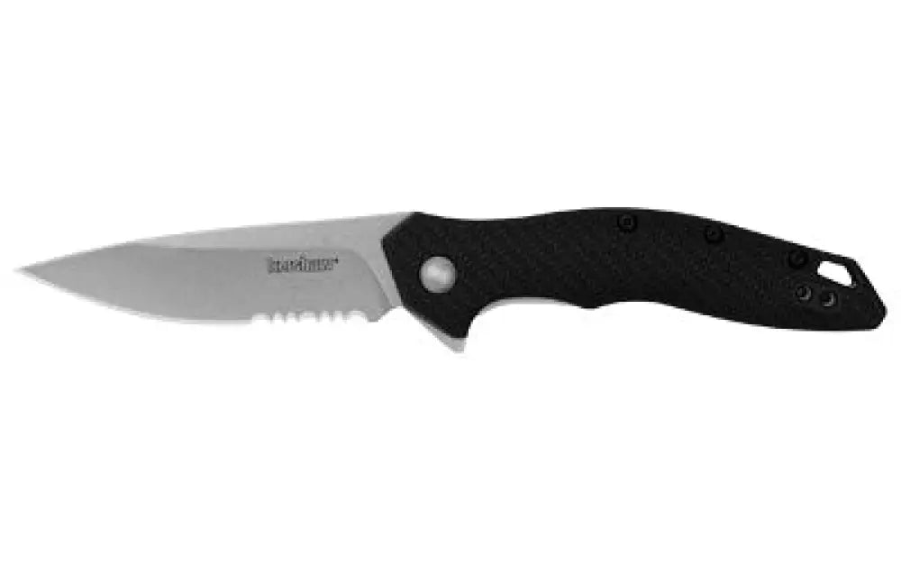 Kershaw Shoreline Serr 3’’ Black Stnwsh Buy at Faith and Freedom Outdoors - Folding Knives - Knife/assisted