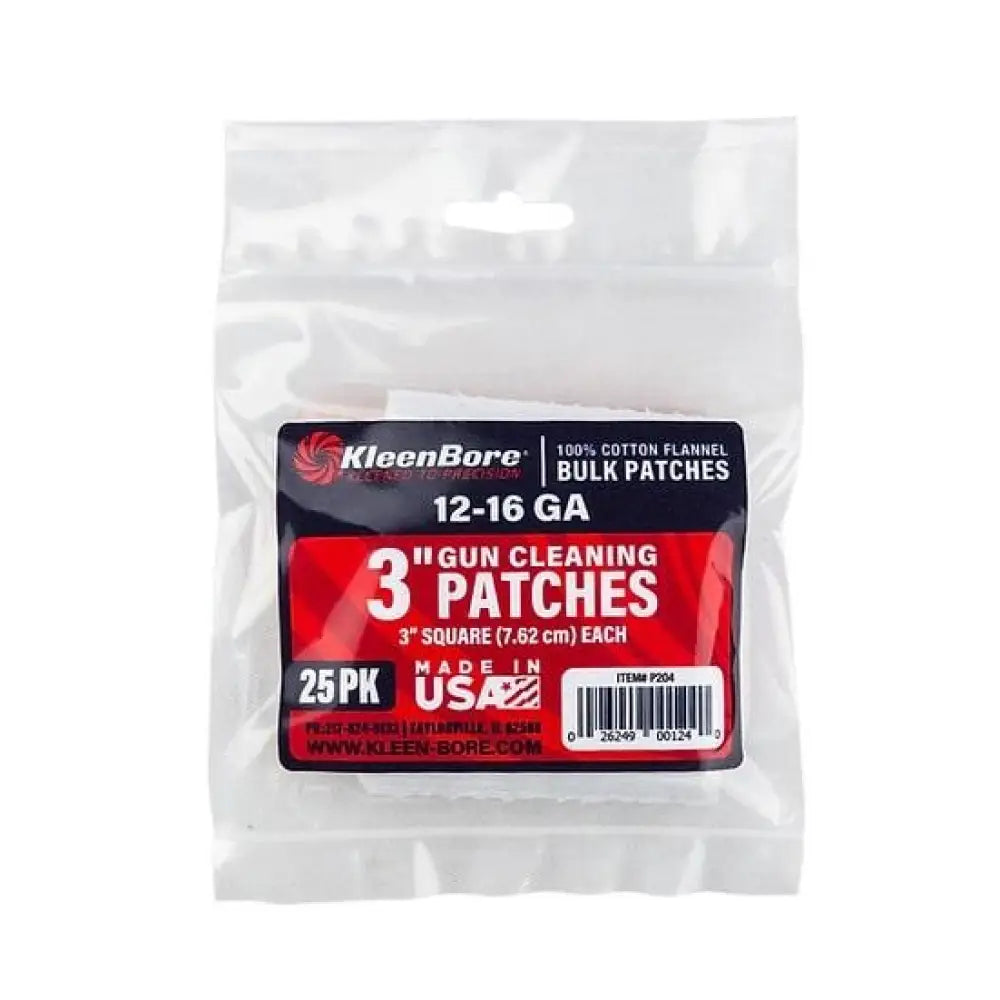 Kleen Bore Gun Cleaning Jags Patch Holders & Patches Kleenbore Cotton 3? Square 12-16 Ga 25/ct Buy at Faith and Freedom