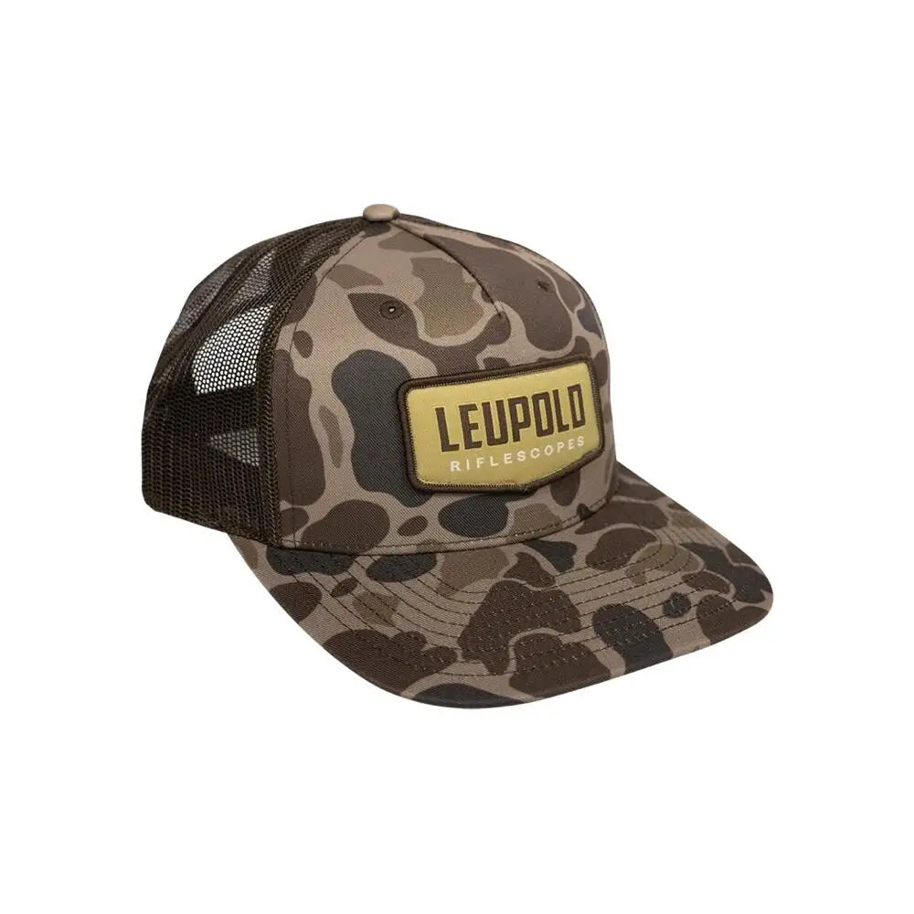 Leupold Caps Hats & Beanies Riflescopes Duck Camo Trucker Cap Brown Buy at Faith and Freedom Outdoors