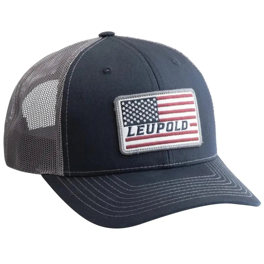 Leupold Hats Flag Trucker Hat Navy/gray Buy at Faith and Freedom Outdoors