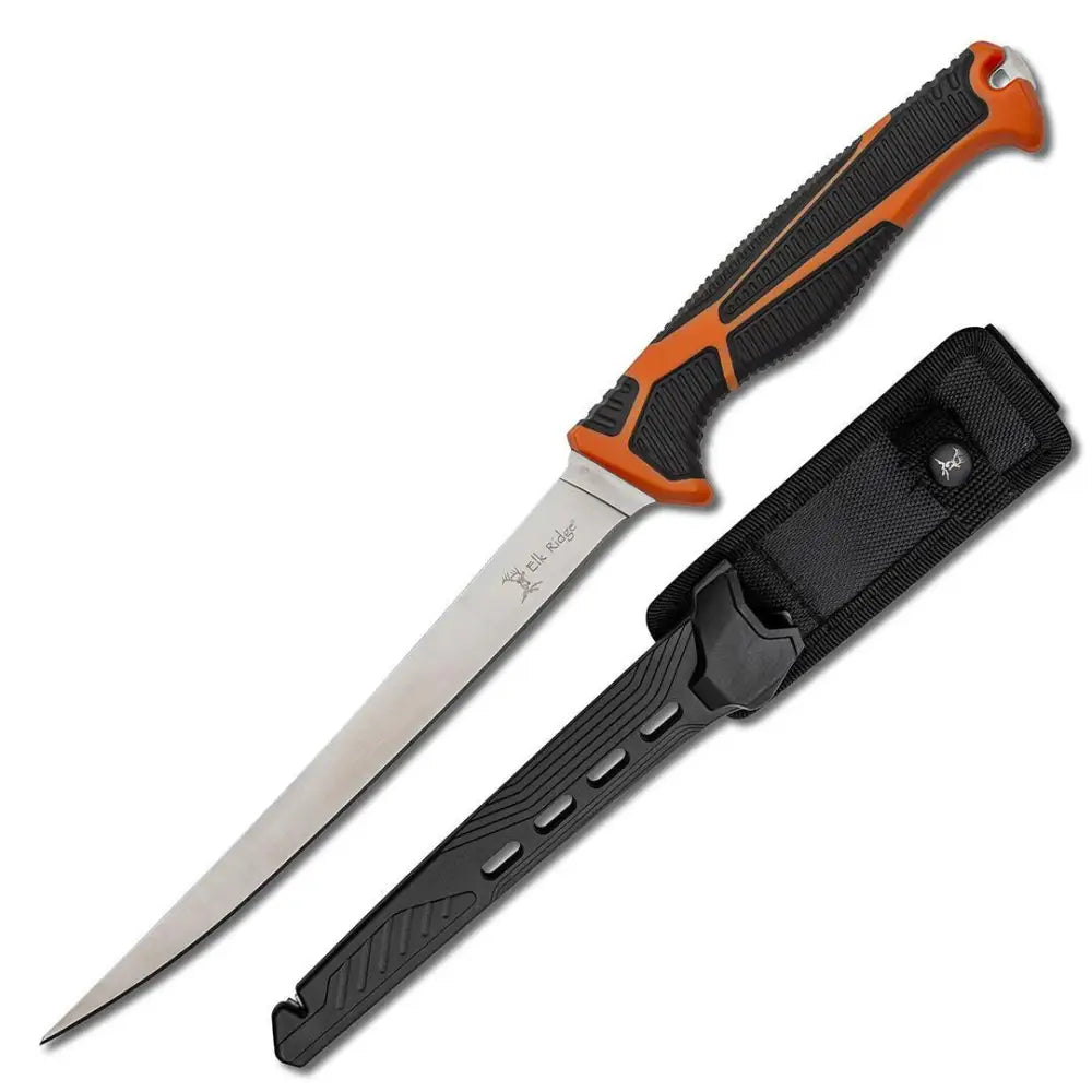 Master Cutlery Knives & Edged Tools|knives Elk Ridge Trek Fixed Knife 7’’ Fillet Blade Orange and Black Buy at Faith
