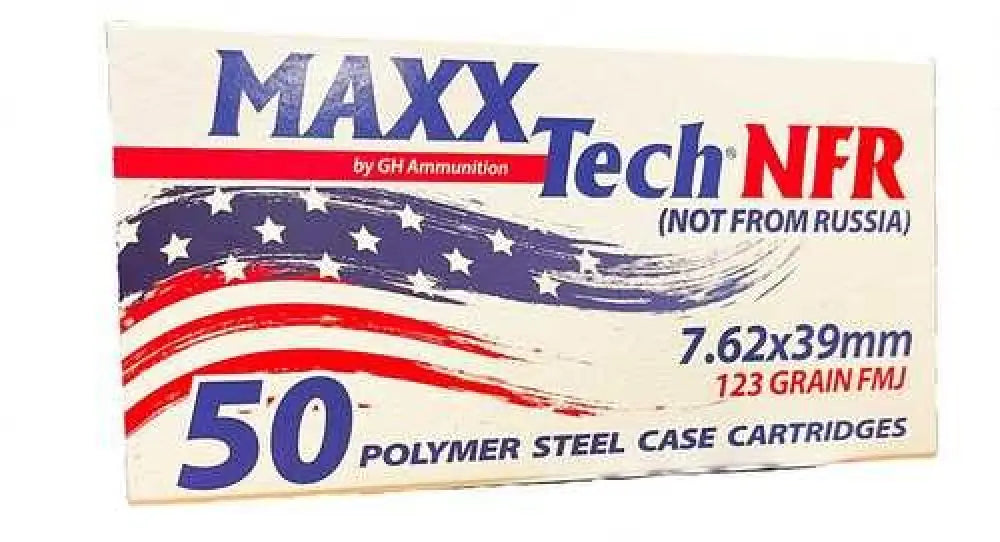 Maxxtech Nfr 7.62x39mm Fmj Steel Case Ammunition 50 Rounds - 7.62x39mm / 123 Grain / Full Metal Jacket - Rifle Ammo