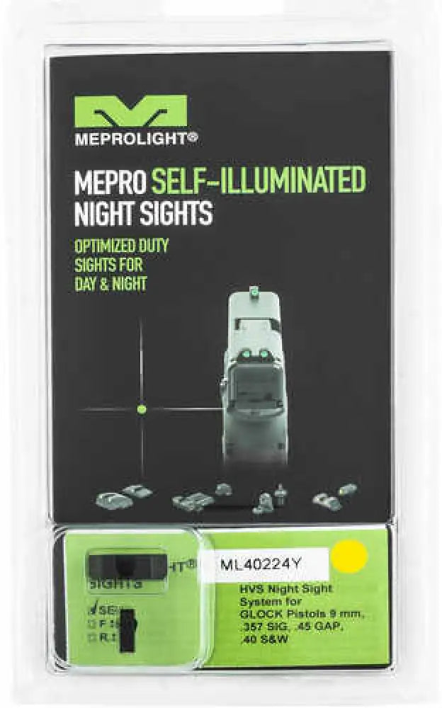 Meprolight Hyper Bight Sights for Glock 17/19/22 Yellow/green Steel - Ml40224y