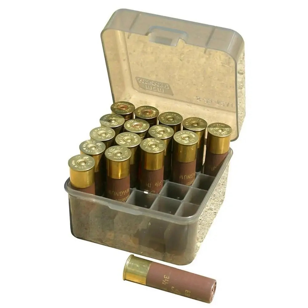 Mtm Ammo Boxes Dual Gauge Shotshell Case 3.5’’ 25 Rounds Clear Smoke Buy at Faith and Freedom Outdoors