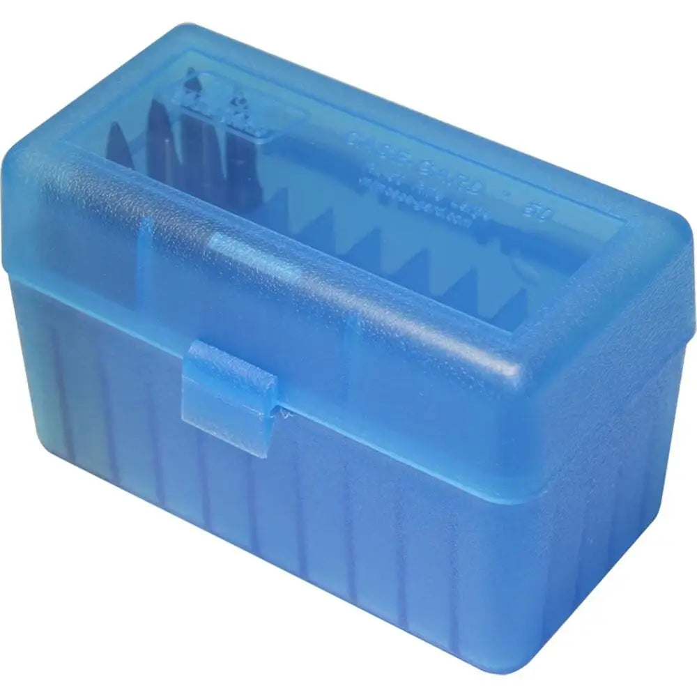 Mtm Ammo Boxes Flip Top Box for 22-.250/6mm Ppc/7mm Br 50rd Clear Blue Buy at Faith and Freedom Outdoors