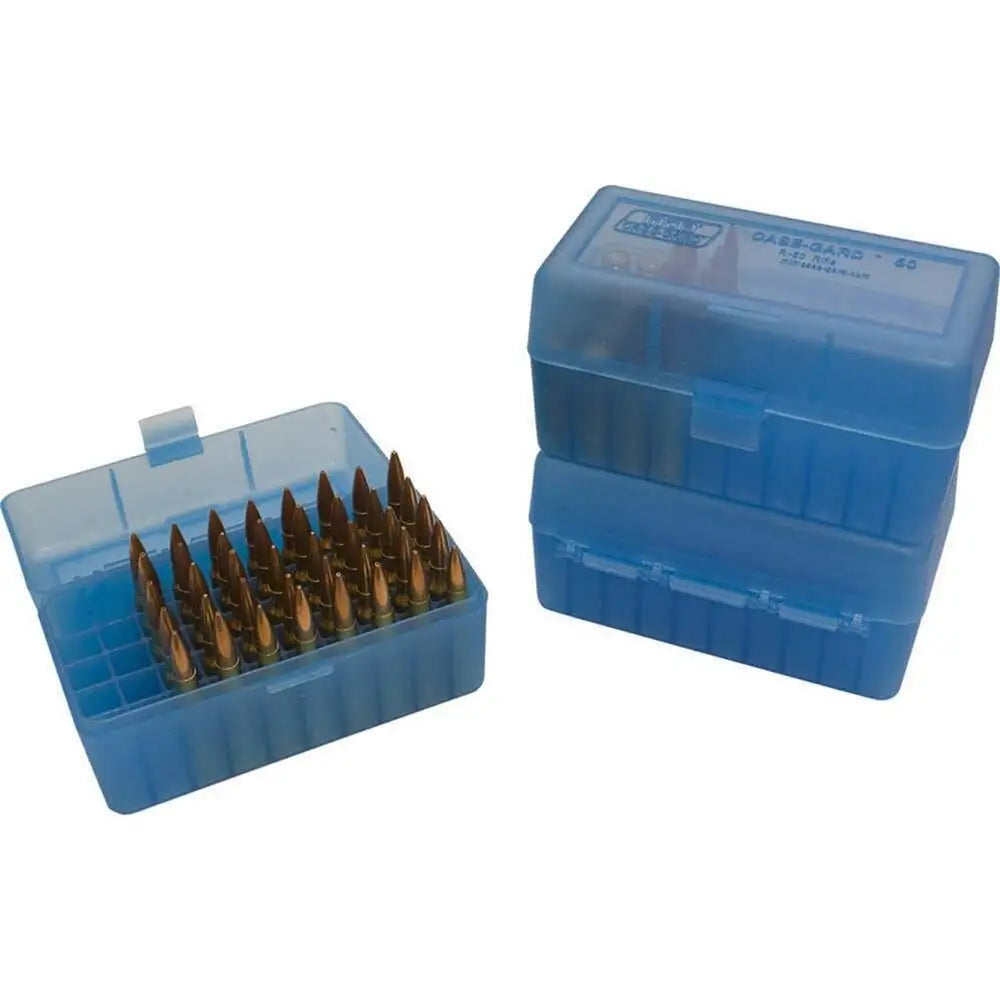 Mtm Ammo Boxes Flip Top Box for.243 Win/.308 Win/220 Swift 50rd Clear Blue Buy at Faith and Freedom Outdoors