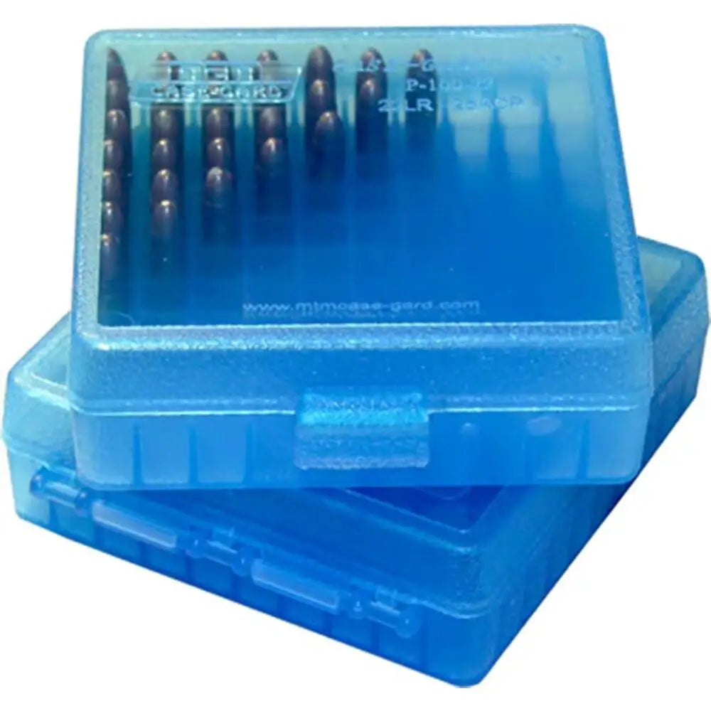 Mtm Ammo Boxes Flip Top Box for 40/10mm/.45 Acp 100rd Clear Blue Buy at Faith and Freedom Outdoors