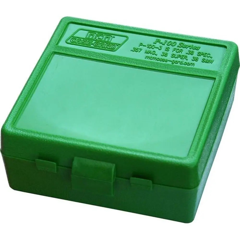 Mtm Ammo Boxes P-100-3 Box 100 Rounds Flip-top 38 - 357 Green Buy at Faith and Freedom Outdoors