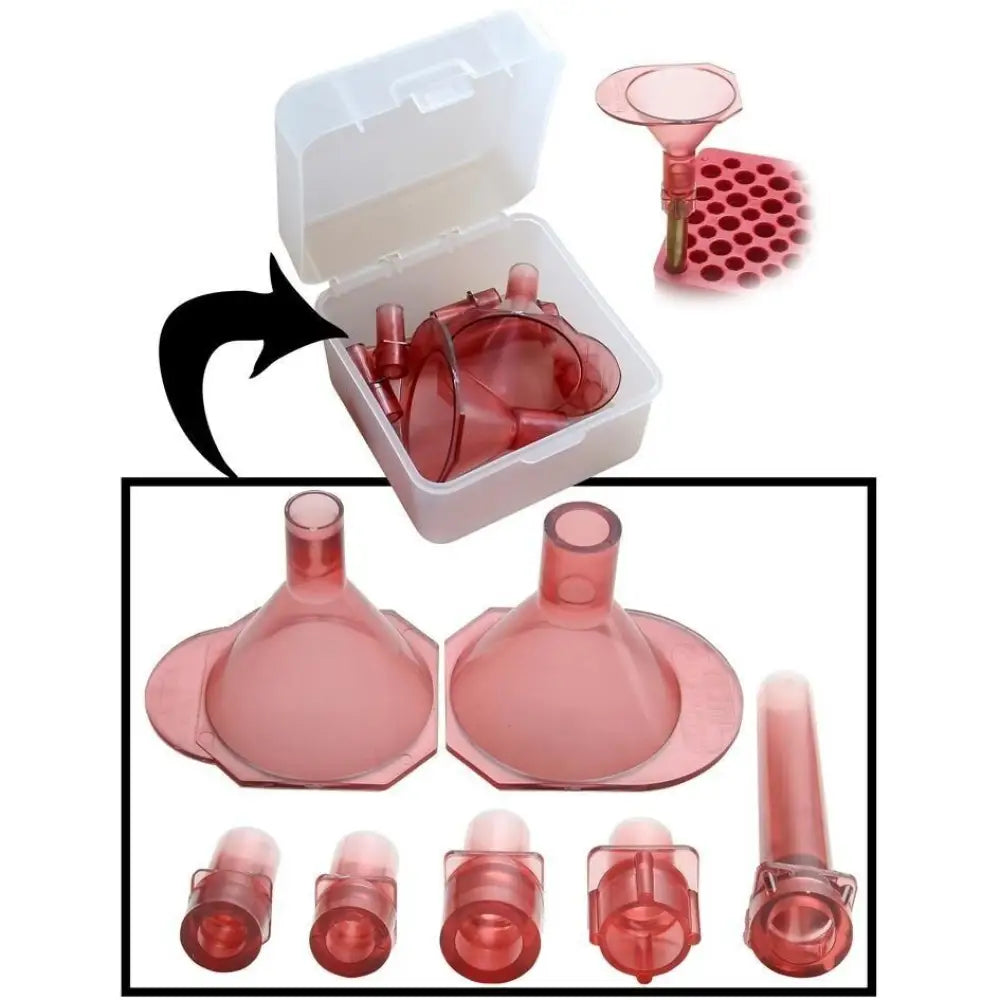 Mtm Powder Measures Dispensers & Scales Universal Funnel Kit 17 to 500 S&w Clear Red Buy at Faith and Freedom Outdoors