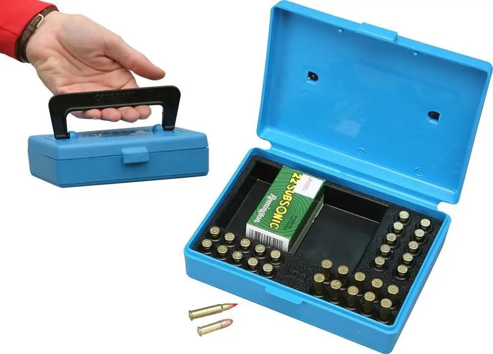 Mtm Shooting|ammo Boxes Rimfire 130 Rounds Small Bore Ammo Box Blue Buy at Faith and Freedom Outdoors