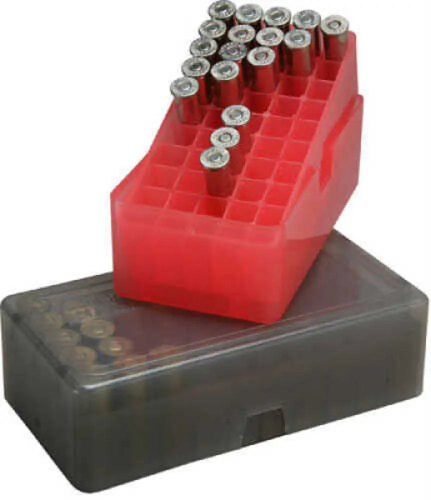 Mtm Slip-top Ammunition Box 50 Round Square Hole 41 - 44 Clear Smoke E50-45-41