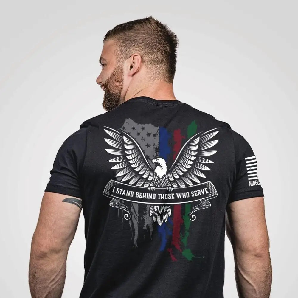 Nine Line Apparel Short Sleeve Shirts i Stand Behind Those who Serve Shirt Black m Buy at Faith and Freedom Outdoors