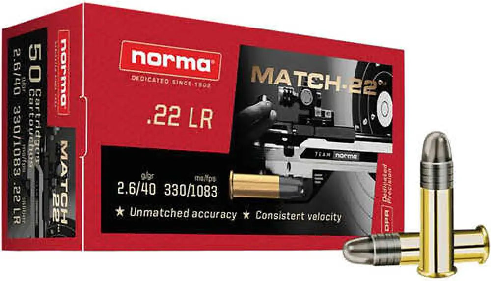 Norma Ammunition Dedicated Precision Match.22 Lr - High-performance Long Range Accuracy - 22 Rifle / 40 Grain / Lead