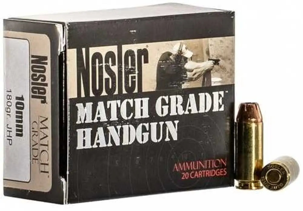Nosler 10mm 180 Grain Jacketed Hollow Point Ammunition – Match Grade Performance - Auto / Handgun Ammo