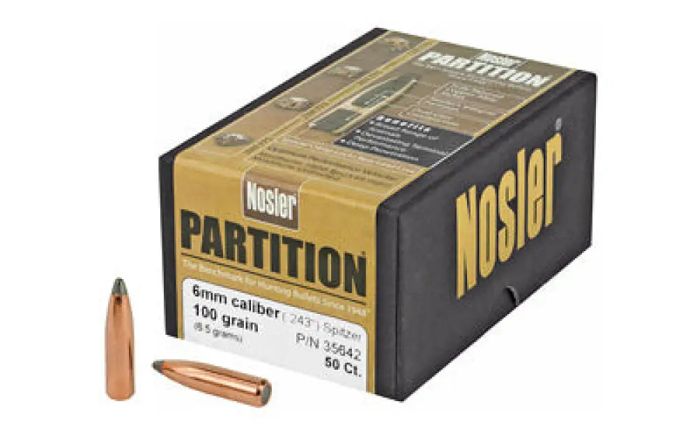 Nosler 6mm 100gr Sp Partition 50ct Buy at Faith and Freedom Outdoors - Bullets - Nosler Partition