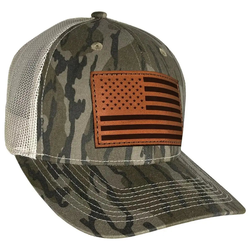 Outdoor Cap Company Caps Hats & Beanies|hats Bottomland Trucker with Usa Flag Leather Patch Buy at Faith and Freedom