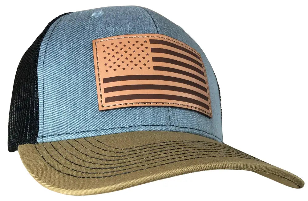 Outdoor Cap Company Caps Hats & Beanies|hats Heathered Grey/blk/ Old Gold Trucker with Usa Flag Leather Patch Buy