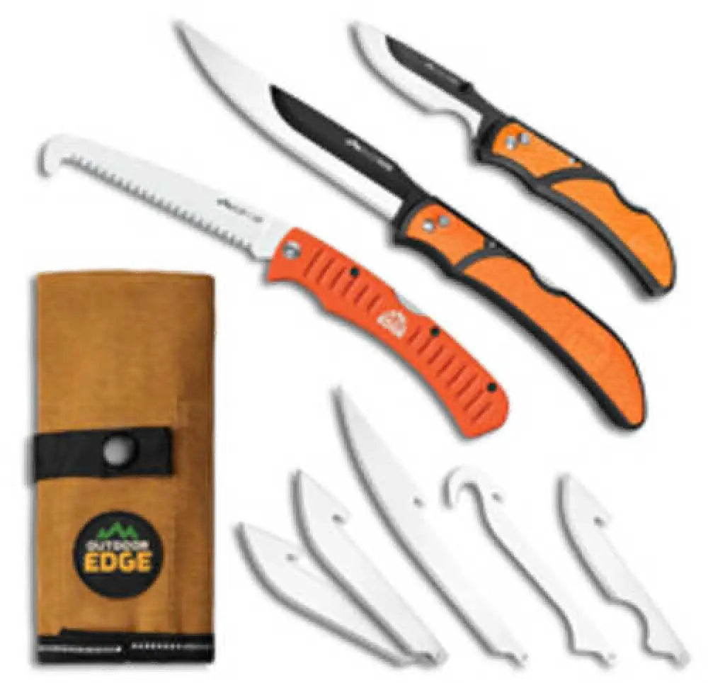 Outdoor Edge Razorguide Pak Folding Knife Set Black Oxide Finish 420j2 Stainless Steel Orange Handle Includes (1)