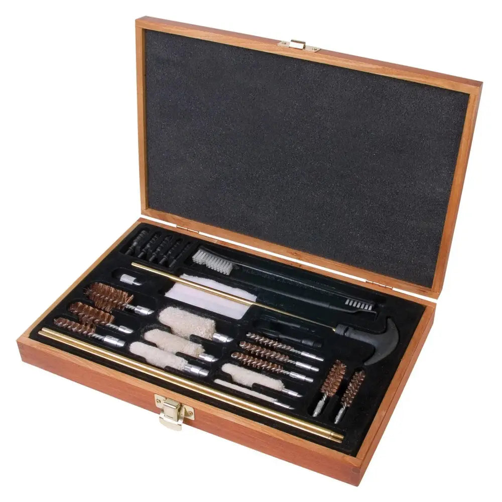 Outers Gun Cleaning Kits 28 Piece Universal Brass Kit - Wood Box Buy at Faith and Freedom Outdoors