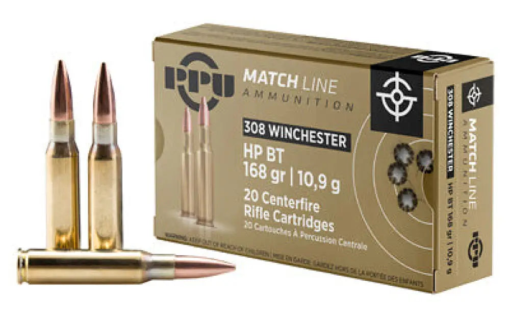 Ppu.308 Win Match 168gr Hpbt 20/200 Buy at Faith and Freedom Outdoors - Hollow Point