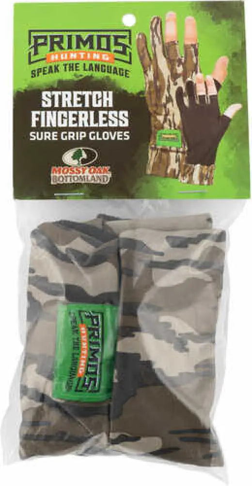 Primos Stretch Fit Fingerless one Size Fits Most Mossy Oak Bottomland 1 Pair - Ps6681