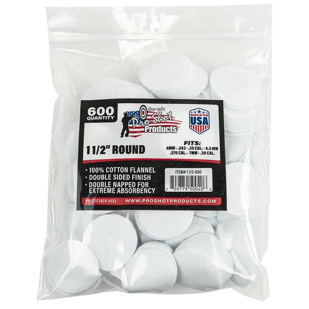 Pro-shot Products Gun Cleaning Jags Patch Holders & Patches 1 1/2’’ Round 100% Cotton 600/ct Buy at Faith and Freedom