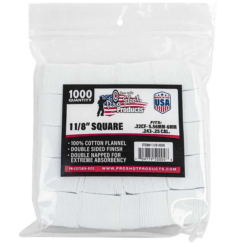 Pro-shot Products Gun Cleaning Jags Patch Holders & Patches 1 1/8’’ Square 100% Cotton 1000/ct Buy at Faith and Freedom