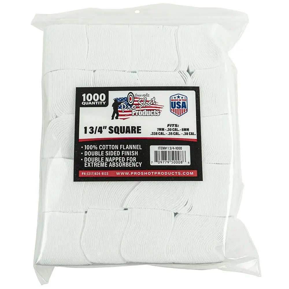 Pro-shot Products Gun Cleaning Jags Patch Holders & Patches 1 3/4’’ Square 100% Cotton 1000/ct Buy at Faith and Freedom