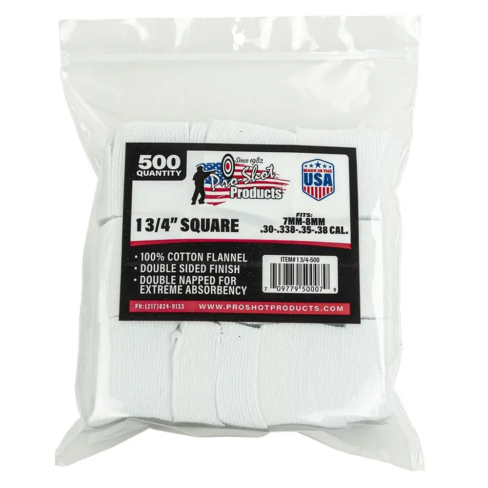 Pro-shot Products Gun Cleaning Jags Patch Holders & Patches 1 3/4’’ Square 100% Cotton 500/ct Buy at Faith and Freedom