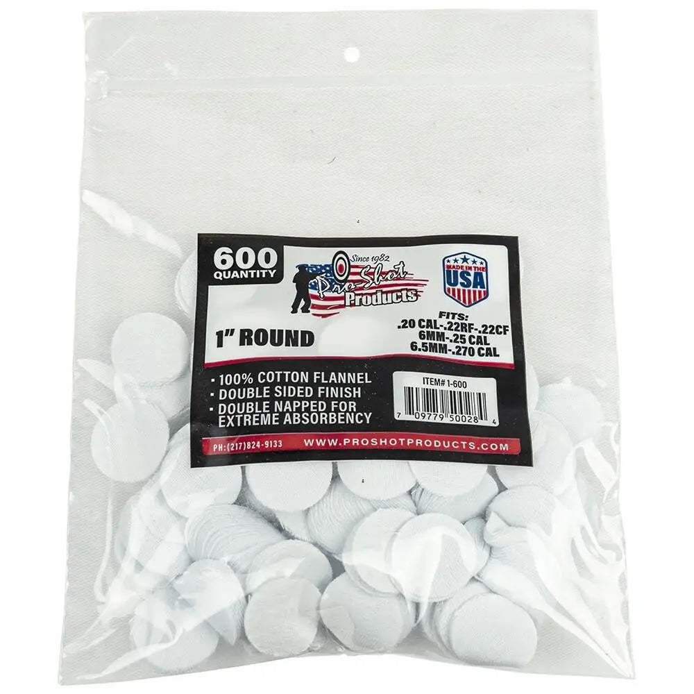 Pro-shot Products Gun Cleaning Jags Patch Holders & Patches 1’’ Round 100% Cotton 600/ct Buy at Faith and Freedom