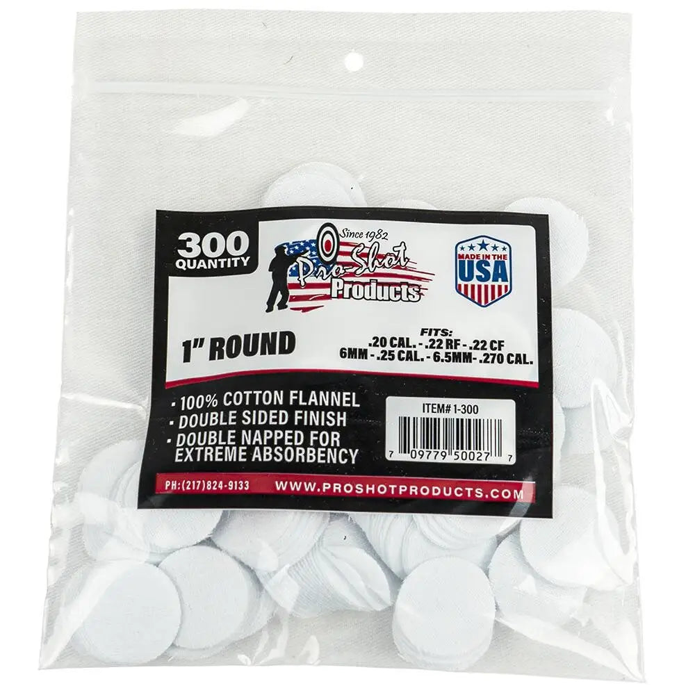 Pro-shot Products Gun Cleaning Jags Patch Holders & Patches 1’’ Round 100% Cotton 300/ct Buy at Faith and Freedom