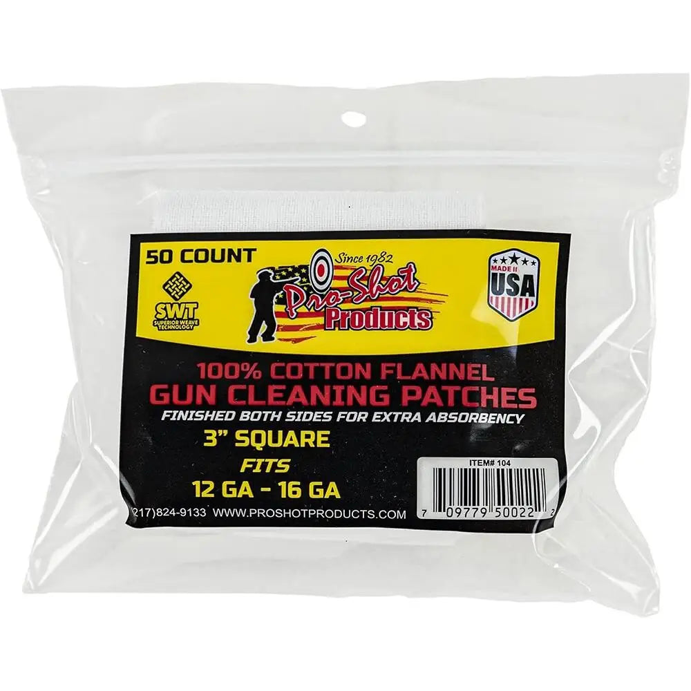Pro-shot Products Gun Cleaning Jags Patch Holders & Patches 100% Cotton Flannel 12-16ga. 50/ct Buy at Faith and Freedom