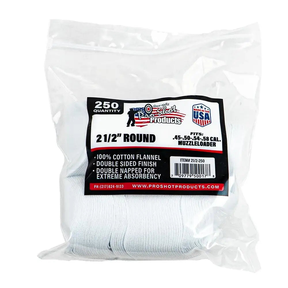 Pro-shot Products Gun Cleaning Jags Patch Holders & Patches 2 1/2’’ 100% Cotton 250/ct Buy at Faith and Freedom Outdoors