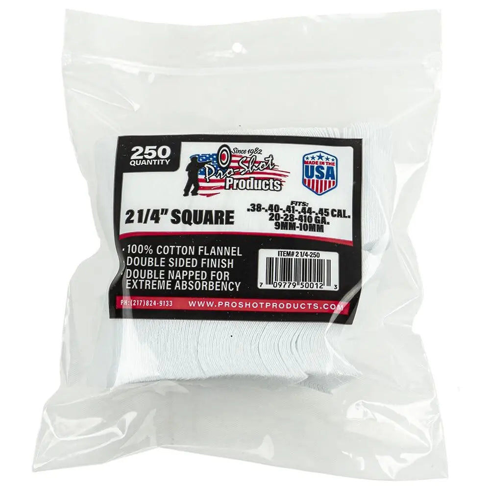 Pro-shot Products Gun Cleaning Jags Patch Holders & Patches 2 1/4’’ Square 100% Cotton 250/ct Buy at Faith and Freedom