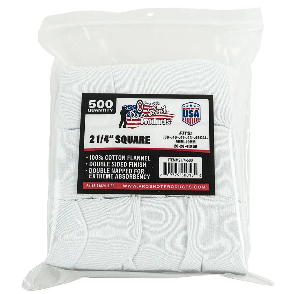 Pro-shot Products Gun Cleaning Jags Patch Holders & Patches 2 1/4’’ Square 100% Cotton 500/ct Buy at Faith and Freedom
