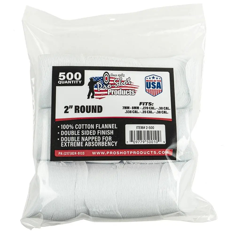 Pro-shot Products Gun Cleaning Jags Patch Holders & Patches 2’’ Round 100% Cotton 500/ct Buy at Faith and Freedom