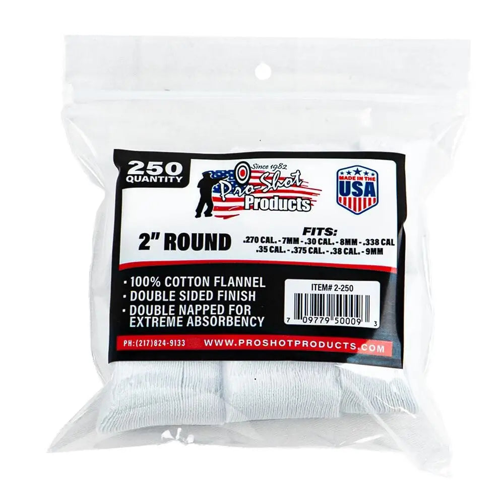 Pro-shot Products Gun Cleaning Jags Patch Holders & Patches 2’’ Round 100% Cotton 250/ct Buy at Faith and Freedom