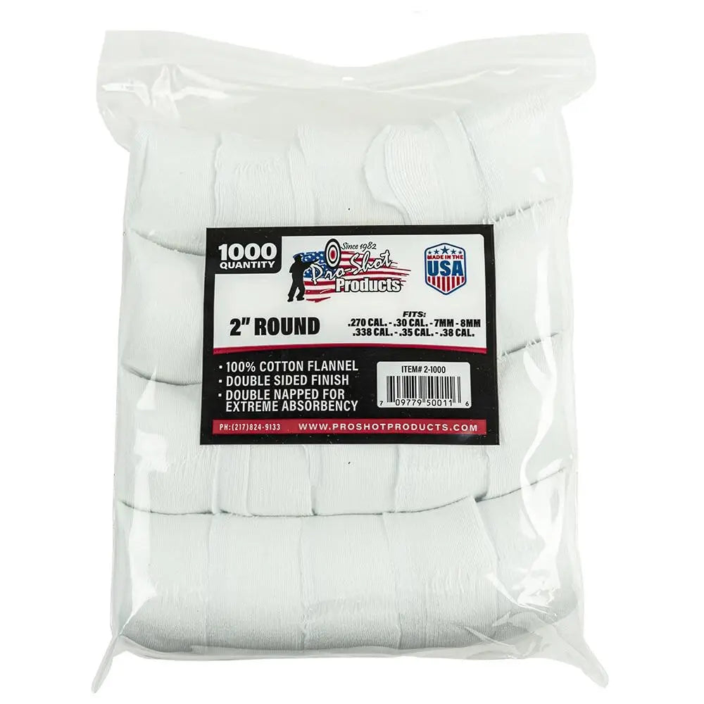Pro-shot Products Gun Cleaning Jags Patch Holders & Patches 2’’ Round 100% Cotton 1000/ct Buy at Faith and Freedom