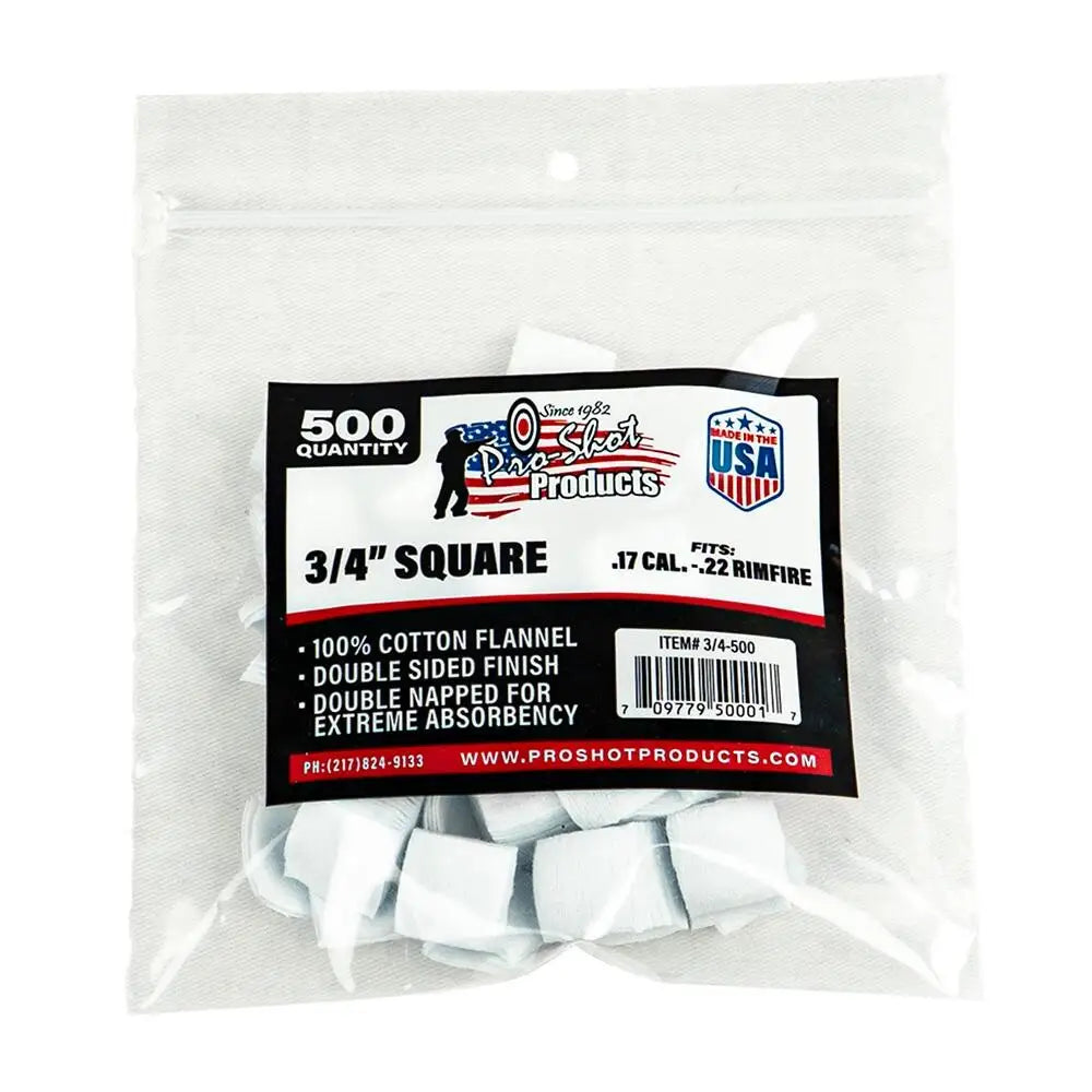 Pro-shot Products Gun Cleaning Jags Patch Holders & Patches 3/4’’ Square 100% Cotton 500/ct Buy at Faith and Freedom