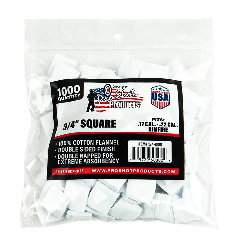 Pro-shot Products Gun Cleaning Jags Patch Holders & Patches 3/4’’ Square 100% Cotton 1000/ct Buy at Faith and Freedom