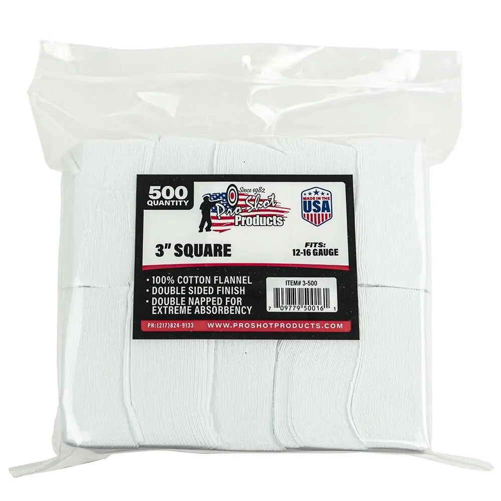 Pro-shot Products Gun Cleaning Jags Patch Holders & Patches 3’’ Square 100% Cotton 500/ct Buy at Faith and Freedom