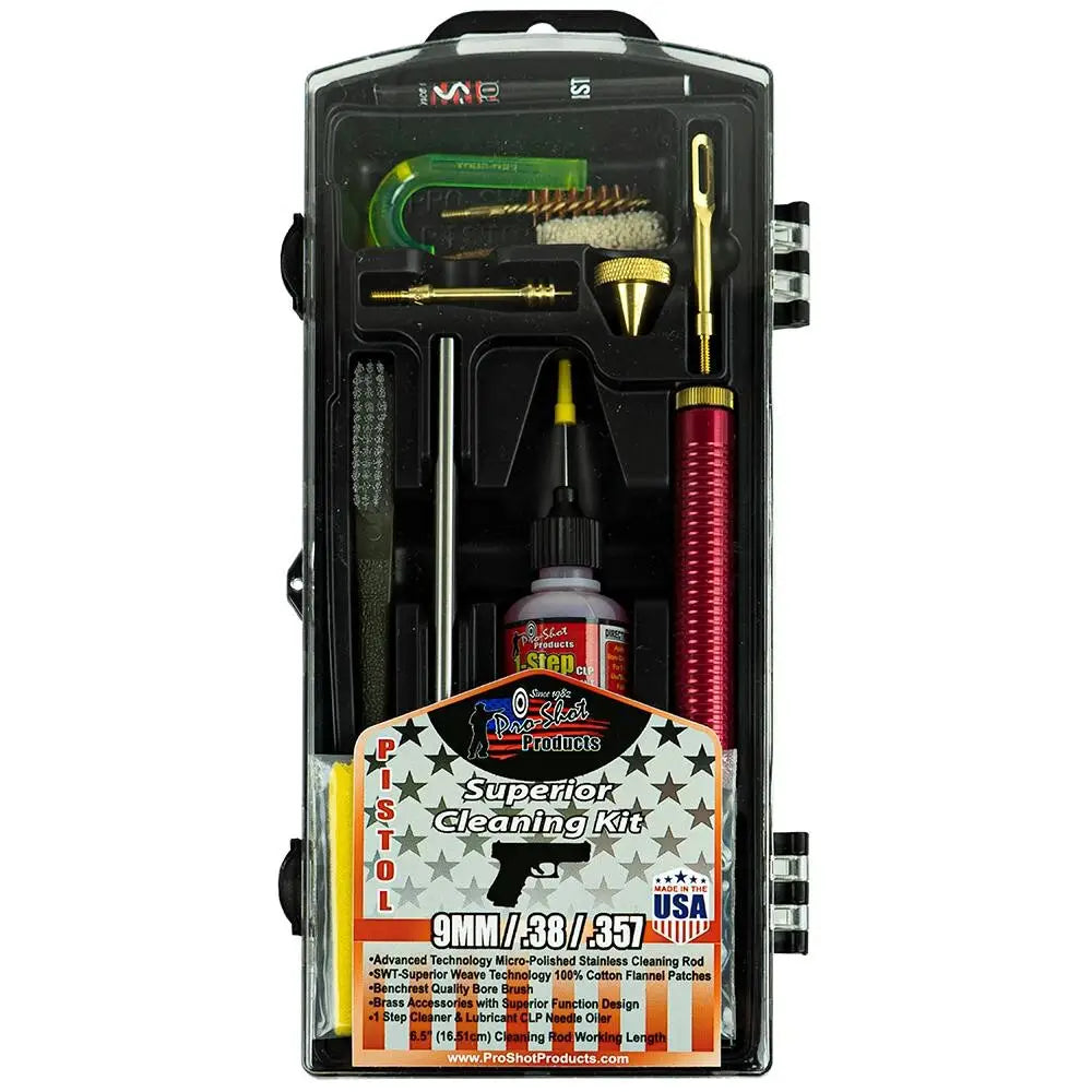 Pro-shot Products Gun Cleaning Kits Classic Box Kit Handgun.38 Cal/.357 Cal/9mm Luger Buy at Faith and Freedom Outdoors