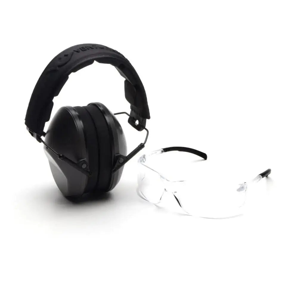 Pyramex Safety Ear & Eye Combo Kits Low Profile Kit Passive Black Muff 24db Clear Shooting Glasses with Lens Buy