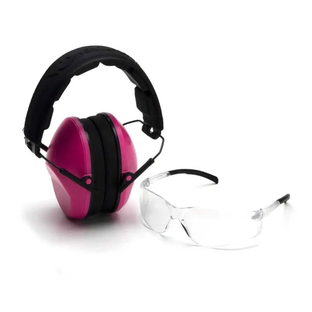 Pyramex Safety Ear & Eye Combo Kits Low Profile Kit Passive Pink Muff 24db Clear Shooting Glasses with Lens Buy