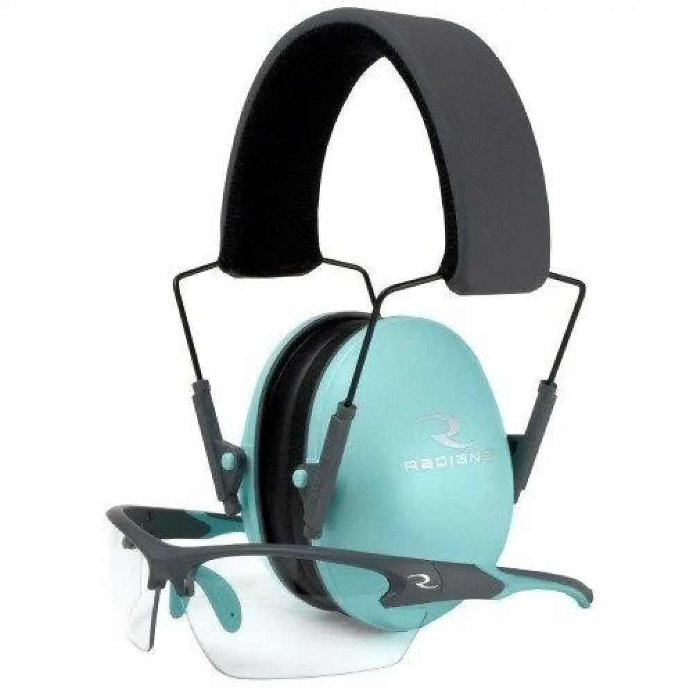 Radians Ear & Eye Combo Kits Lowset Ladies Range 21db Muffs and Charcoal/teal Shooting Glasses with Clear Lens Buy
