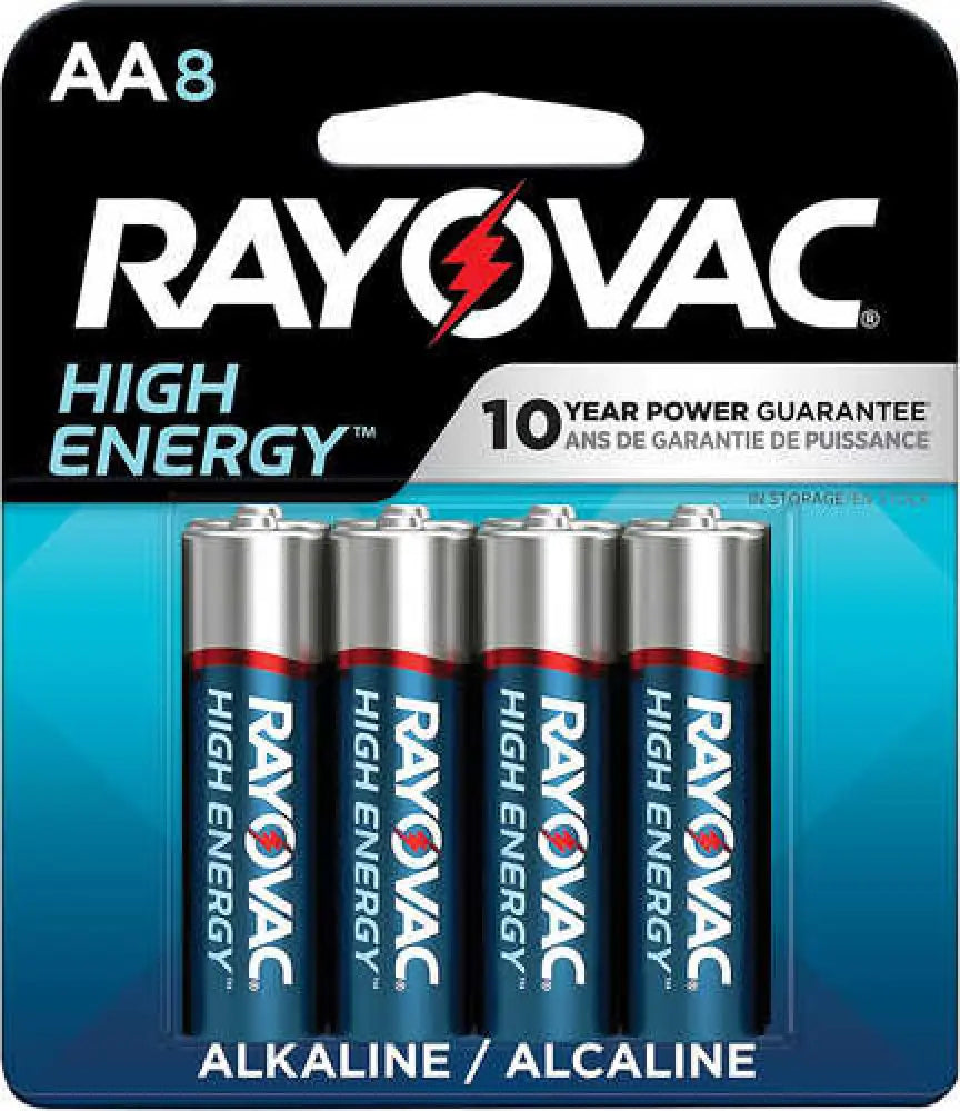 Rayovac Aa High Energy Alkaline Batteries Silver/blue 1.5 Volts 2,700 Mah (8) Single Pack - 8158t03